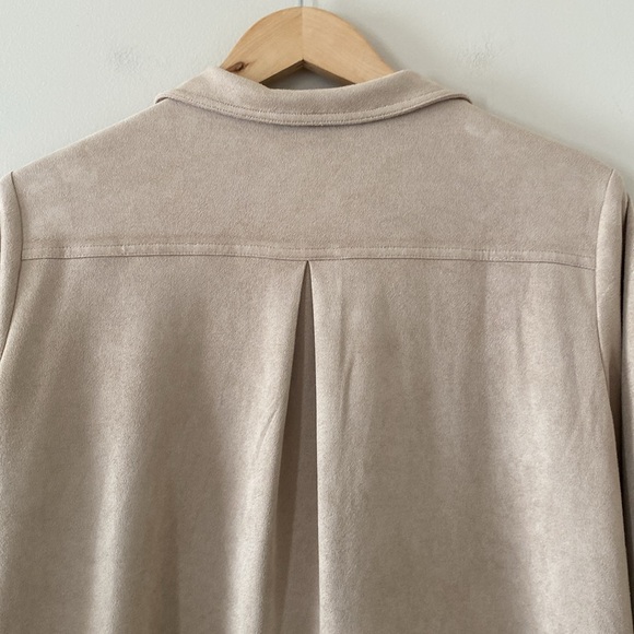 J. McLaughlin Faux Micro Suede V Neck 3/4 Slit Sleeve Tunic Size XL Tan - Picture 7 of 12
